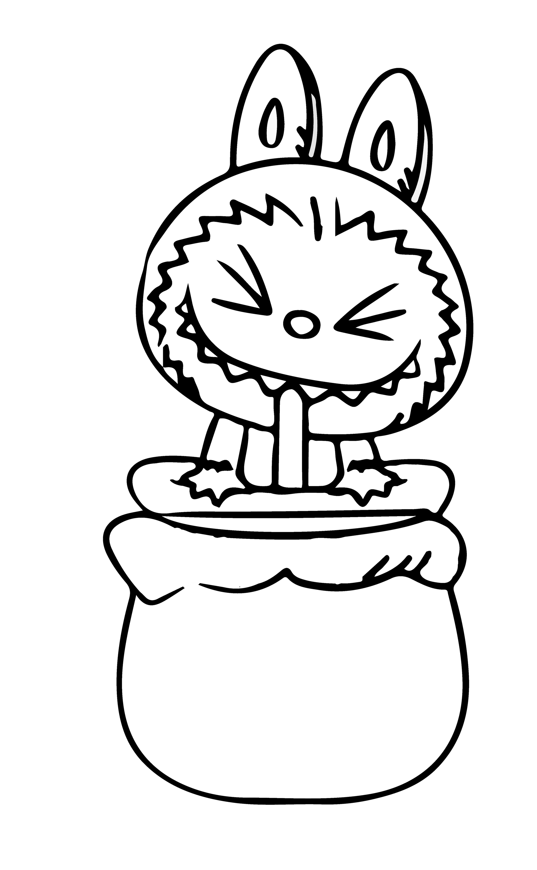 Dreamy Labubu with stars, line art for coloring